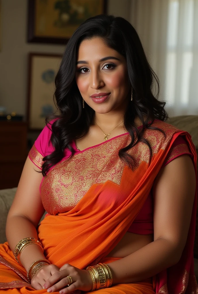 A girl age 25 Bengali girl picture good looking good figure, fair skin, wearing saree ,  , fair skin and healthy body , healthy Big body, fatty , pink saree,  fatty 

