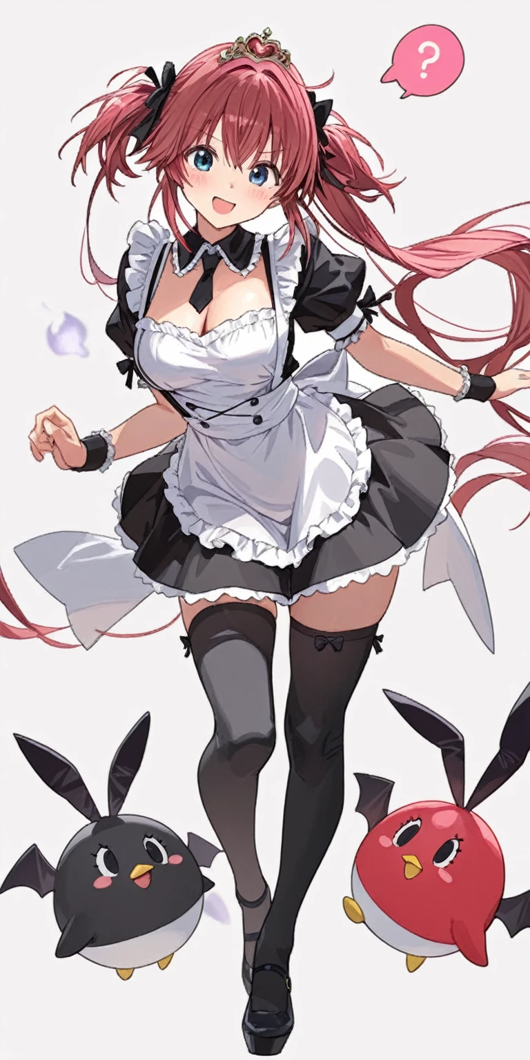 masutepiece, Best Quality, Airlib 4, 1girl in, Solo, blush, thighs thighs thighs thighs, black thighhighs, Apron, zettai ryouiki, maid, Maid headdress,Naughty big、large full breasts、 Wrist cuffs, (Perfect hands, Perfect Anatomy)、(Skirt lift:1.3), (White panty:1.3)、(Skirt that rolls up:1.3)、(Fully exposed panties:1.5)、is standing、a smile