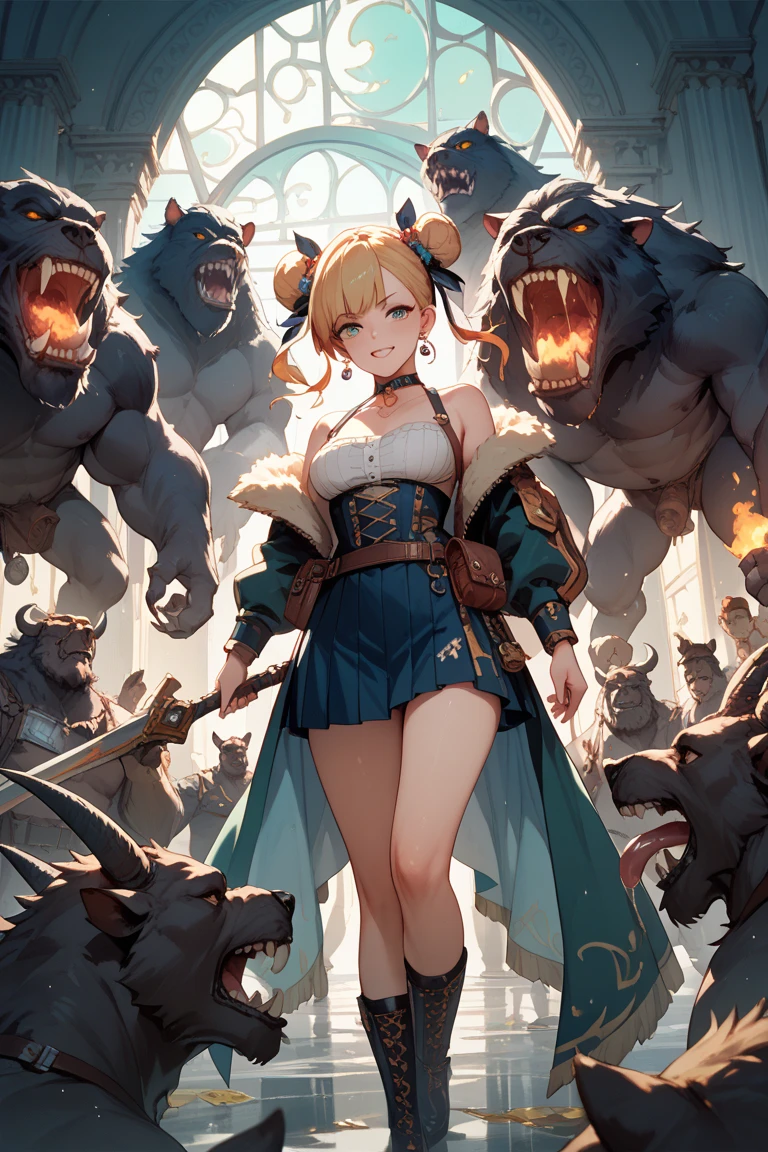 (absurdres, masterpiece, best high quality image epic artwork, high fantasy genre, carefully detailed image, carefully detailed textures, animalistic characters, fantasy animal artwork, anthropomorphic, real animal features, solo animal character, multiple views)
{{(1anthropomorphic-animal: 60 years old male brown fur Grizzly Bear scout:) ((big rounded bear head, green bear eyes, black nose, rounded bear ears, bear neck, bear open mouth with sharp teeth and sharp fangs), (Hulking grizzly bear body, grizzly bear arms, grizzly bear hands with five fingers and grey sharp claws), (muscular grizzly bear legs, grizzly bear feet, five grizzly bear fingers with grey sharp claws)), ((bulky silver shoulder plates, black spikes around shoulder plates, silver cuirass, silver hip armor, silver celtic belt), (long silver war hammer with black spikes)), (serious grizzly bear face, imponent grizzly bear warrior pose, grizzly bear calmed demeanor, passive aggressive demeanor), (ancient germanic tribe styled village, green grass, wooden tents, morning sky, sun rising in the sky))}}