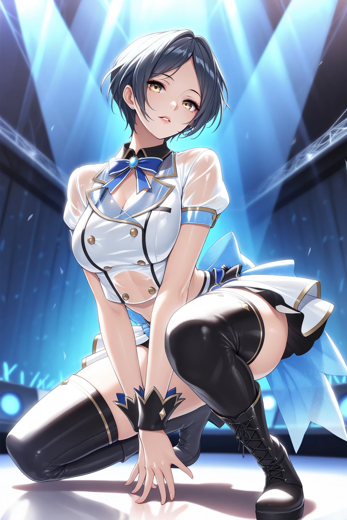 NSFW,(uncensored),(super fine illustration,8K CG wallpaper,best quality,extremely detailed,ultra high res,best aesthetic),(cowboy shot,From front), BREAK (midium breasts) (slender), (cdy:1.1), ((singing)), (stage,Spotlight:1.3), ((holding 1 microphone:1.5)), BREAK idolmaster, {{{anastasia}}}, (15yo,beautiful girl,cute girl),(beautiful blue eyes),(beautiful silver hair), (((extra short hair))), ((((mullet hairstyle)))),(wet hair), (wet skin),((((((see-through)))))), (open clothes), breasts, nipples, nipple slip, pussy, pussy slip, no panties,(embarrassed,smile), open mouths,(((one eye closed))),((tongue out)),deep breathing, feel good,indecency,spread legs, squatting,(((female masturbation:1.5))),(toying self), put your finger in the pussy,cum shot,,(looking at camera),(happiness:1.9),(love:1.5),(dynamic pose),(ecstasy:1.9,ahegao:1.9,wink:1.5),(bitch:1.3),(Commemorative photo:1.5),(spoken heart:1.5),