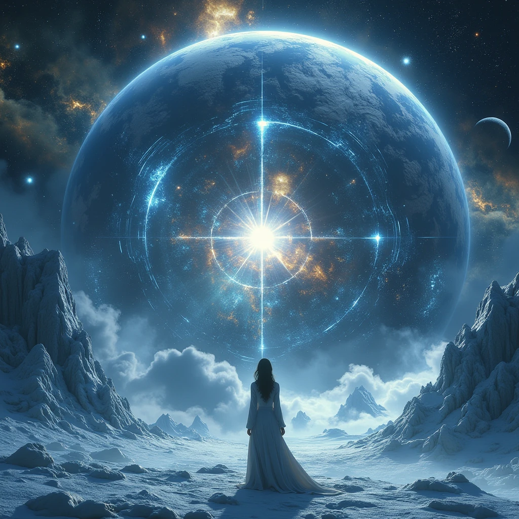 A shimmering celestial being, the phosphorescent aetherial galactic nomad floats through space, radiating ethereal light. This otherworldly figure is depicted in an acrylic painting, capturing the surreal essence of the cosmic traveler. The intricate details of the nomad's translucent form, glowing with an inner luminosity, are expertly rendered with vivid colors and meticulous brushstrokes. Viewers are mesmerized by the exquisite quality of the image, which evokes a sense of wonder and awe at the infinite vastness of the universe.