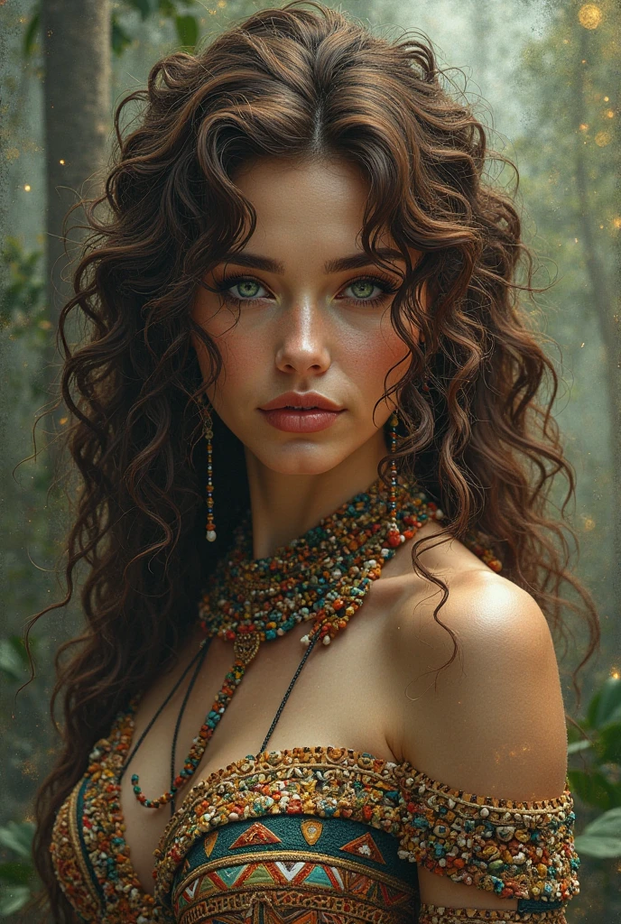 Thirst trap. A beautiful gypsy woman with large thick and wide beautiful lips with the appearance of Masiela Lusha, thick hips, thin waist, deep and wide breasts. Hourglass figure, with hair that is coarse, wiry, and tightly curled. It often has a rough texture, feels stiff to the touch, and may be prone to frizz and tangling. curls can be densely packed. Looking at viewer with love. Long southwestern style dress, hoop earing and jewelry. Wearing a gypsy dress with Skirts and scarves billowing in breeze. The Official Art – An Award-Winning Digital Masterpiece In 4K Ultra HD, Extreme Detail And Intricate Realism. This Concept Art Brought To Life By The Hands Of Brian Froud and Thomas Kinkaid In A Stunning 2D Vector Illustration. . massive, perky, perfect spheres, firm, voluptuous, cleavage, full, well shaped pleasing breasts. buxom. Background is a panoramic vista of redrock canyon with a beautiful blue river running through it.