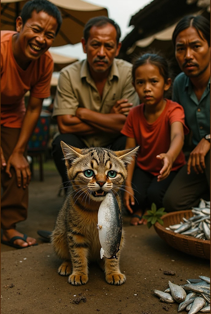 there is a Cat walking down the street with a fish on its back, running Cat, viral photos, very accurate photo, Local people pursued the attack, photographed, author：Tree, Cat warrior, real-life tom and jerry, 9 quack, !!! Cat!!!, Photo of the Year Winner, author：Han Gan, photo manipulation