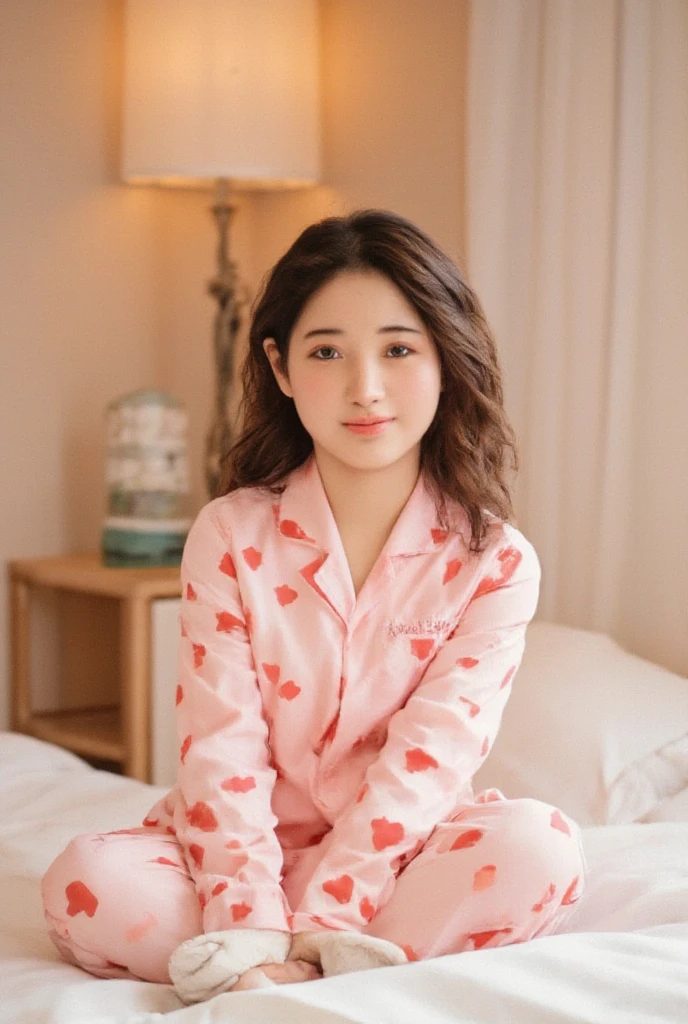 A 20-year-old woman with a cute, baby-faced face like a 15-year-old idol　Gentle and cute　Laugh gently　pajamas　Underwear is visible　Large hotel terrace　RAW Photos　Genuine　Ultra-realistic　High definition　Raw photo