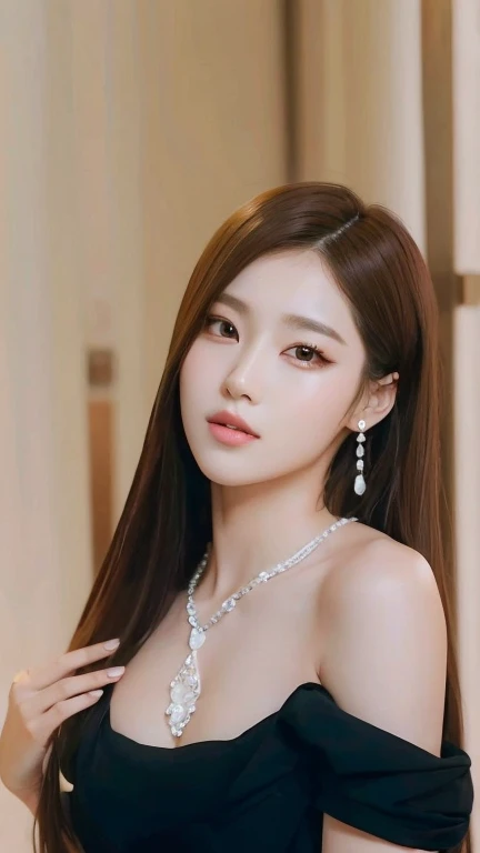 um close up de uma mulher usando um vestido preto e um colar de diamantes, jisoo do blackpink, Jisoo do Blackpink, Hwang SE - EM, dilraba dilmurat, Retrato Jisoo Blackpink, jia, Parque Ji-min, song hye - kyo, Lee Ji-eun, Lee Ji - Eun, Heonhwa Choe, jewelries, estilo tiffany