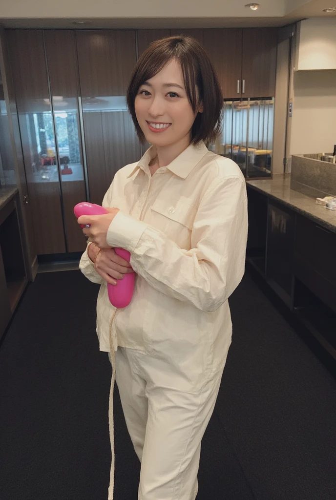 (high-level image quality、hightquality、hight resolution、​masterpiece、detaileds、8K)、(a matural female)、(I have a large collar:1.5)、brown messy long curly hair、(lean body)、(small udder:1.5)、(Wearing a Micro Bikini)、is standing、I have a big stuffed animal in my hand、(Old apartment)、(A room littered with trash)、(the walls are very dirty)