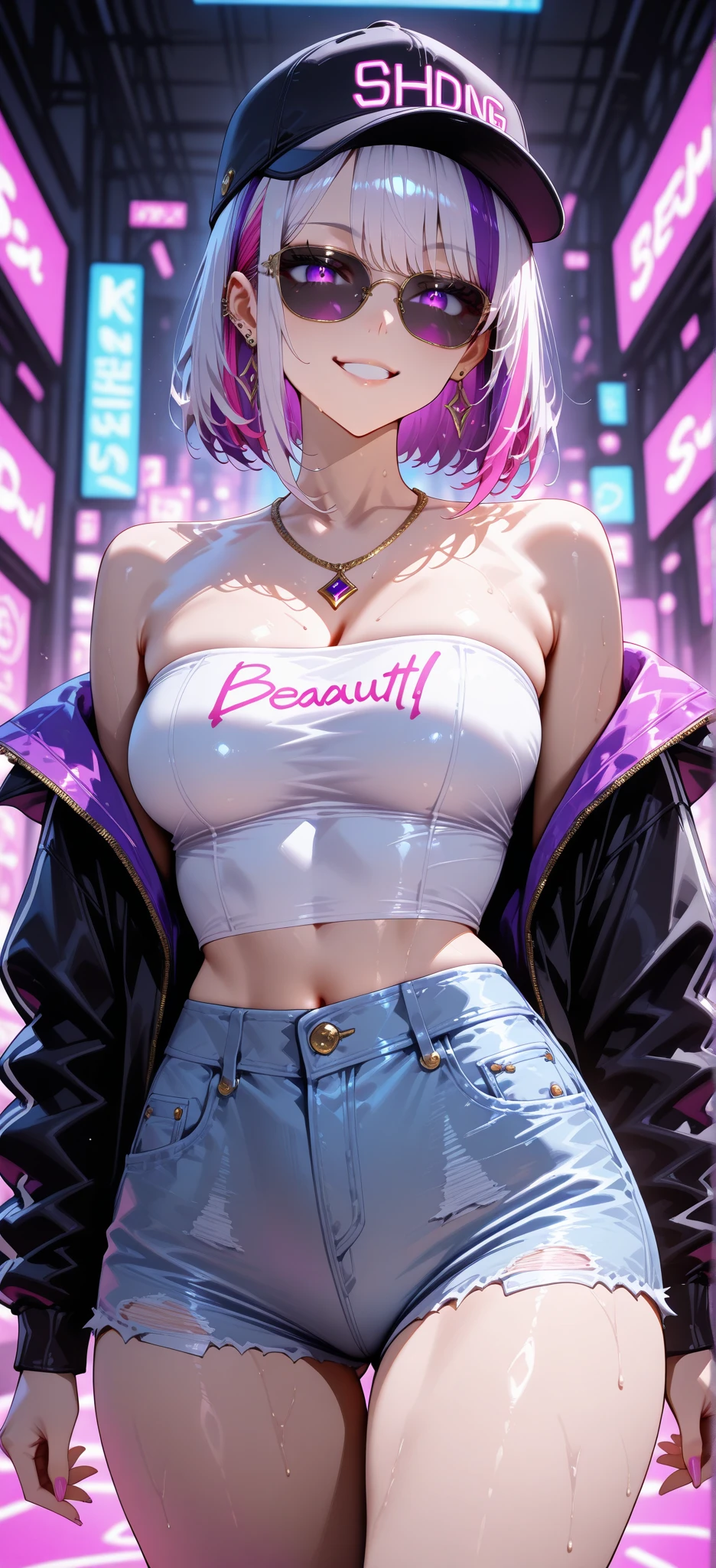 (ultra realistic,32k, masterpiece:1.1),(high detailed skin:1.1), 8k uhd, dslr, high quality, (thick\lips\),
aakaede,two-tone hair,side ponytail,sidelocks,hair scrunchie,gyaru,earrings,necklace,breasts,,red bowtie,collared shirt, yellow shirt,long sleeves,bracelet,blue skirt,, , (huge breast:1.2),
(looking at viewer, standing:1.1),,
,(dark iridescence:1.1), blank background