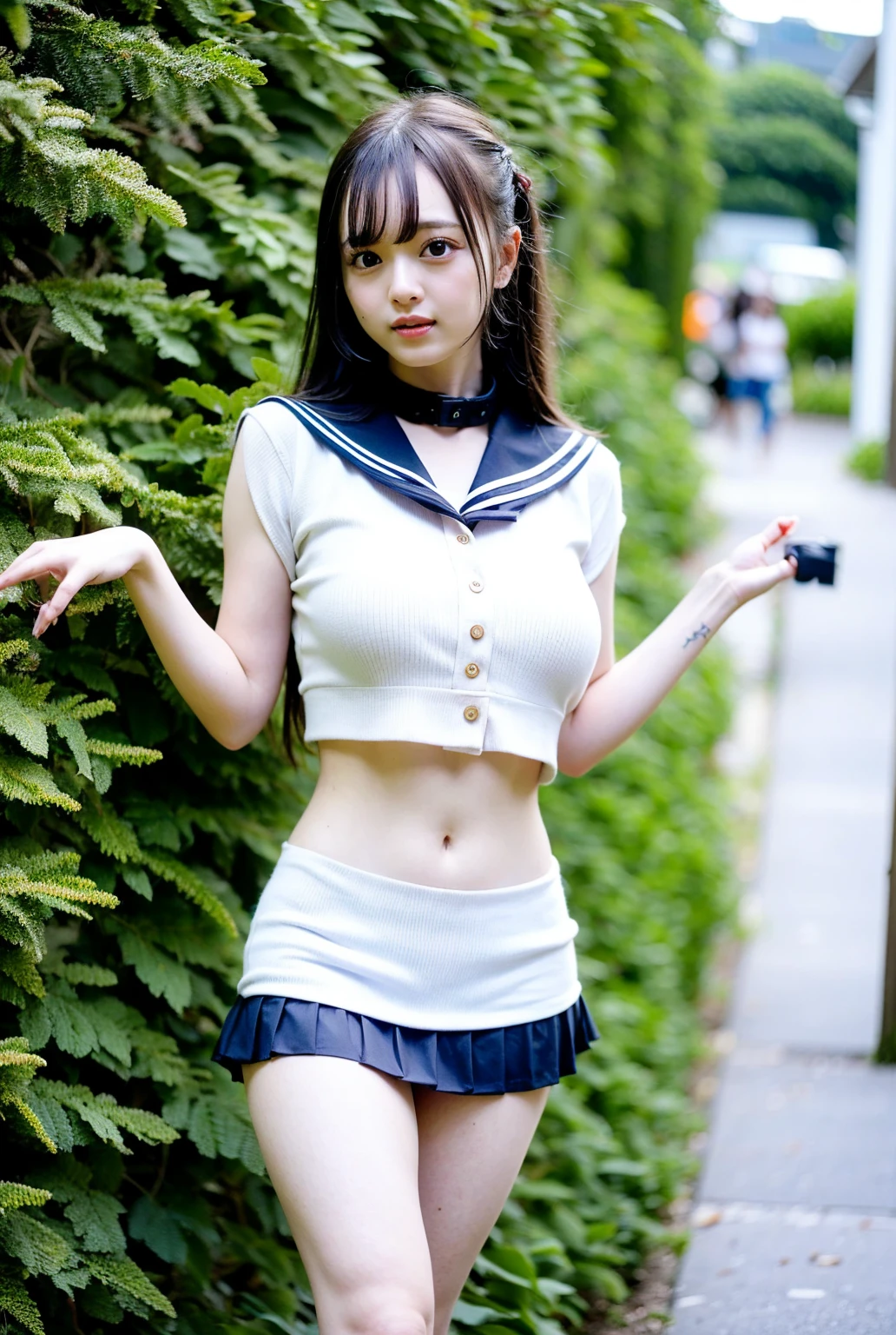 1 Female、(so beautiful)、(Beautiful Face:1.5)、The outline of the pubic area is clear、squat、Spread your legs、(White panties:1.4)、(High School Uniform)、(Dark blue pleated skirt)、(Wear black loafers)、(Shibuya sidewalk at night)、Neon Signs、(At S.F.W.:1.1)