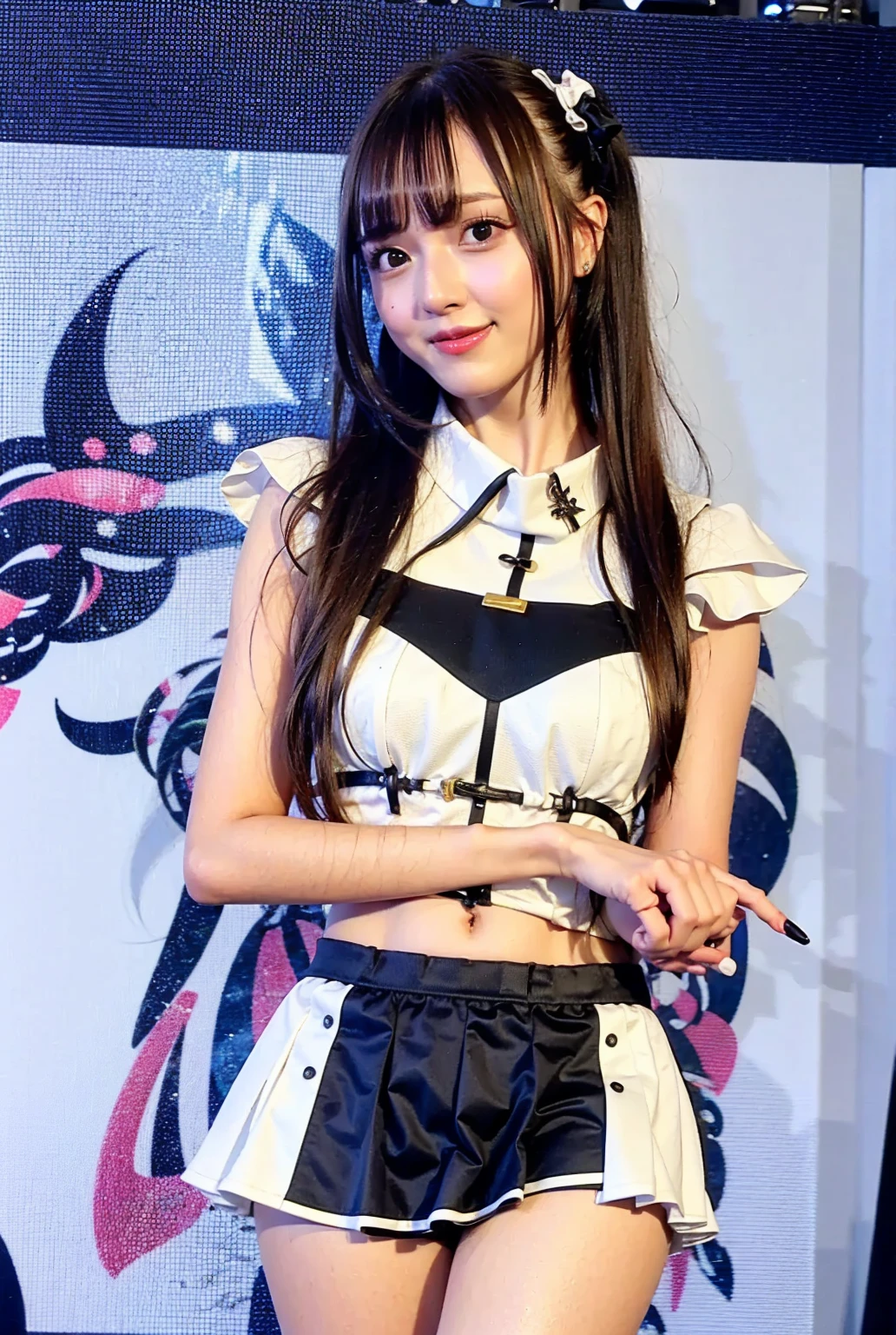 One girl, animal_ear_Fluff, animal_ears, Front hair, just_shoulder, black_hair, blush, chest, cw_ears, Closed_mouth, Eyebrow_appear_Through_hair, green_eye, gray_background, hair_between_eye, Khalil_(Prwcess_Connectwg!), length_hair, Lookwg_w_Audience, Moderate_chest, multicoloured_hair, shirt, Simple_background, No sleeve, No sleeve_shirt, One person, upper_body, white_background, white_shirt, natural big breast