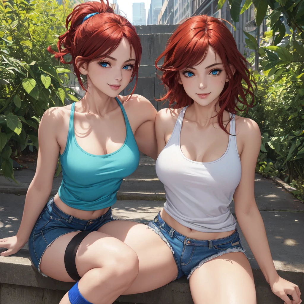 (8k, masterpiece, Best Quality, ultra-detailed, Professional lighting, beautiful detailed faces, bright colors) beautiful chubby mature woman, naked, long red hair tied in a braid, happy smile mouth open tongue out, rolling eyes, wearing glasses, oppai, oppai proportions, golden eyes, whole body visible, tits out, outdoor near a lake, pov, sitting legs spread on grass, open legs spreaded, pussy exposed