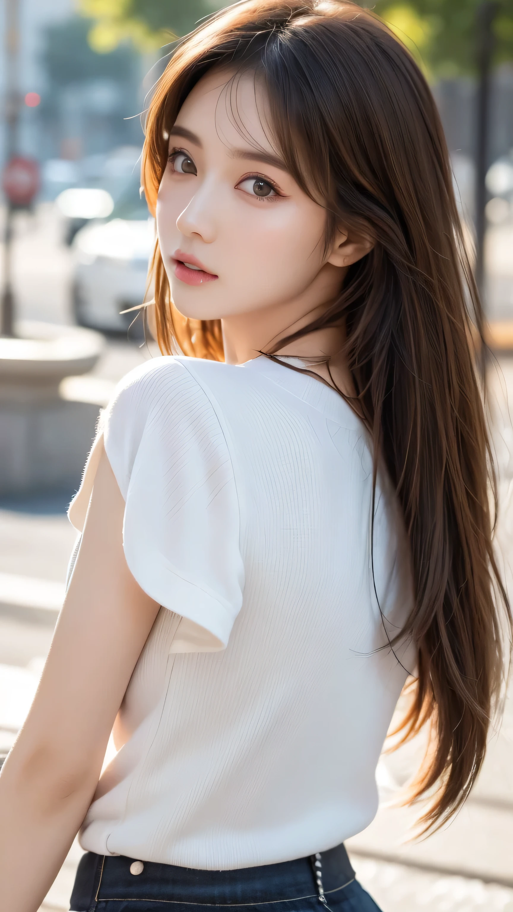 top quality,8K, very detailed, in fine detail, high resolution, 8K wallpaper, perfect dynamic composition, Meticulous Eye, Beautiful Eyes、looking at the camera、top quality、model、slender body、pictures、brown hair semi-long、beautiful face、Actual item、, 、 miniskirt fashion 、