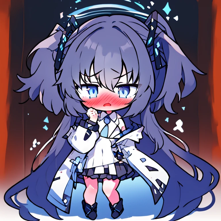 1 girl, Yuka /(blue archive/), blue archive, stupid hair, , embarrassing, full-face , place your hand on your cheek, put your hand on your face, raise your hand, viewers with white frills, nose , opens her mouth, solo, two side up, undulating mouth, hair ornament,
masterpiece, top quality, so aesthetic, Absard dress,