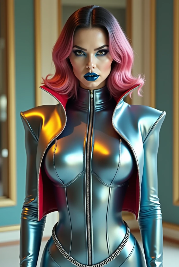 Lady Gaga Photo with Extravagant Robotic Suit, 4K Texture, Long Hair, High Quality, Extravagant Hairstyle, Original Album Cover, 8K Image, Futuristic, High Image Quality, At Night, Hair Accessories, 8K Image, High Quality Realistic Face, Full Body, Different Body Poses, High Quality Face, Defined Features,HD, Full Body, Various poses