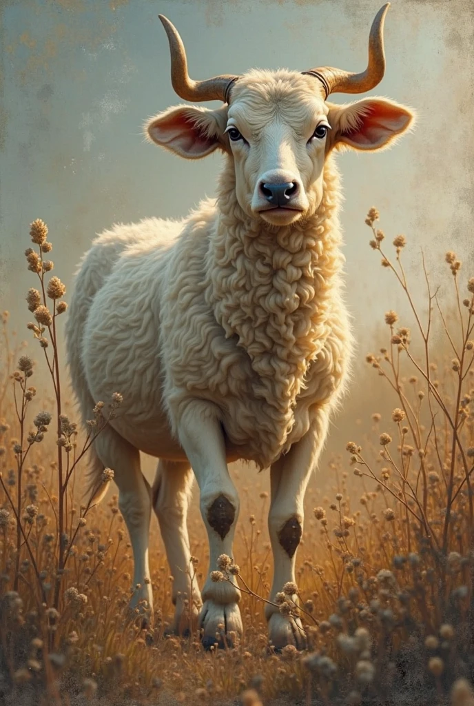 a sheep in pastel oli mode