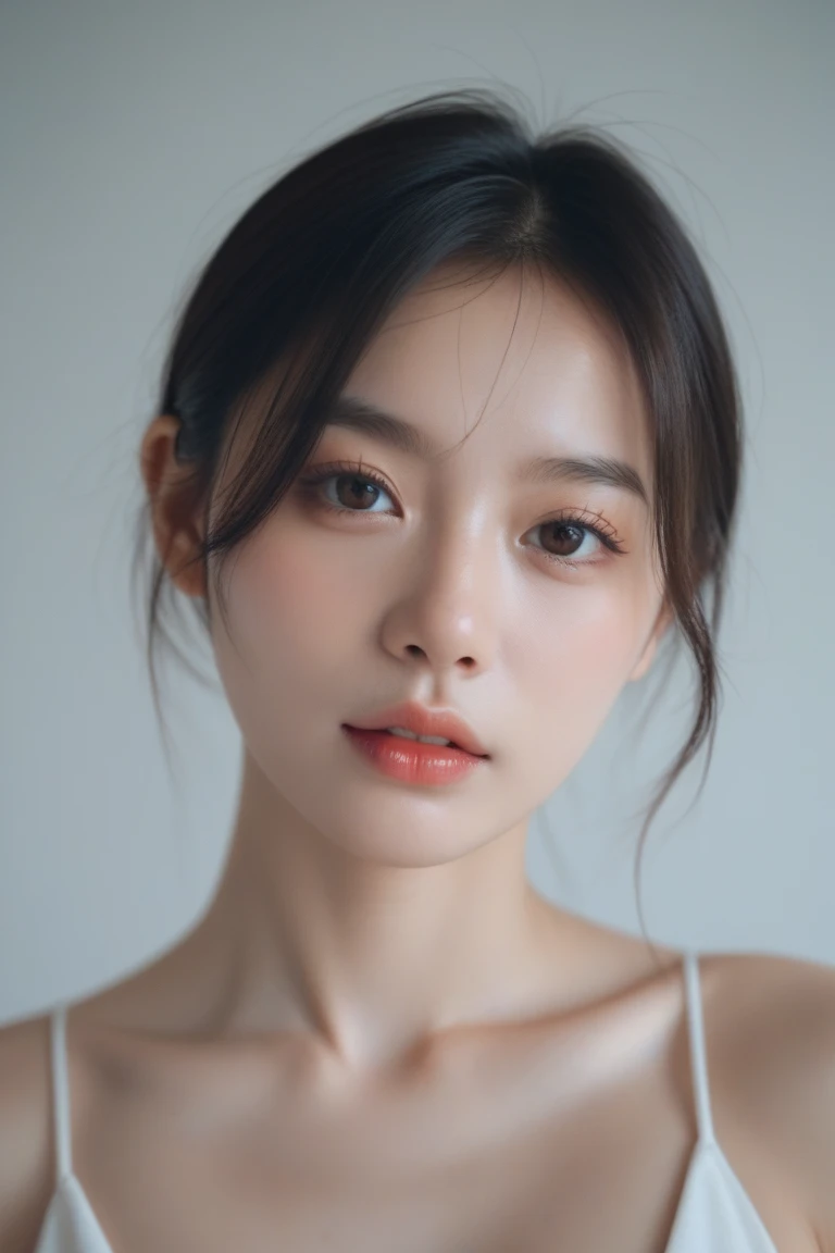 8k, Ultra-high resolution, Highest quality, masterpiece, 三分割法によるphotograph,Surreal, photograph, 1 Girl, (:1.3), pretty girl, Cute Face, Beautiful eyes in every detail, 細かくdetailedに,masterpiece,One Girl:1.2, Japan Female Announcer,extream close up,sad,streaming tears,Black short hair,Messy hair,(Nun's clothing:1.3),(印象派の美しい少女のPortraiture), (Gray background:1.3),(Impressionist light and colour),prayer,Realistic Skin, Perfect and beautiful face ,完璧でCute Face, Skin with attention to detail, Perfect limbs、Narrow waist,Looking at the audience、beauty,Long neck,clavicle,(((Ideal body type))),A cup small breasts :2,Portraiture:2,Perfect Anatomy,鮮明なdetailed,detailed,Surreal,Light and shadow,spotlight