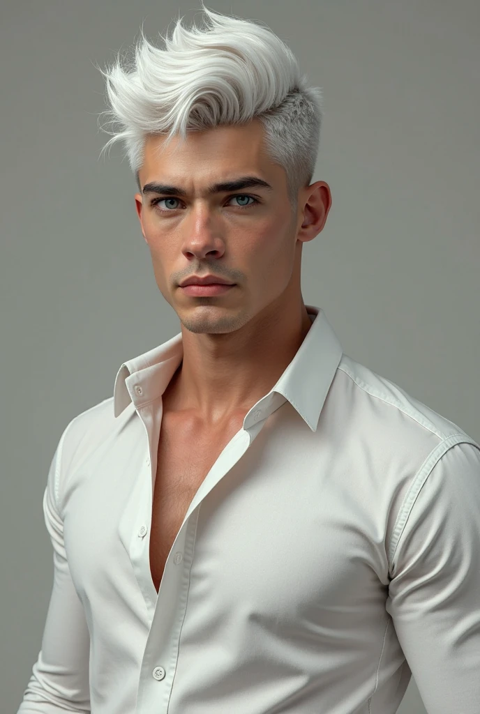 Teen male posing, cargo pants, skinny body, atmospheric, cute face, white hair, dead inside, plaid shirt, buzz cut, anger