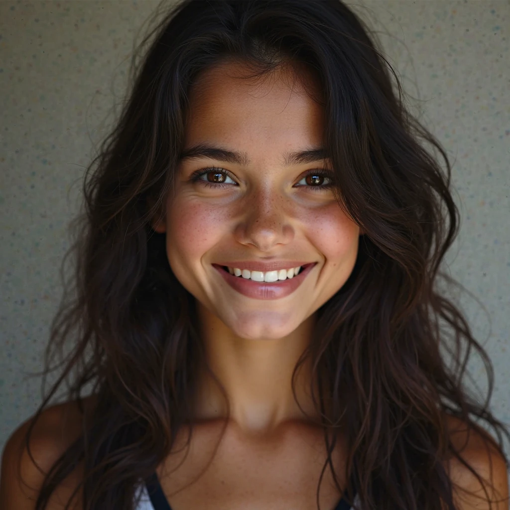 Teenager Dafne keen wearing ragged crop top and smiling
