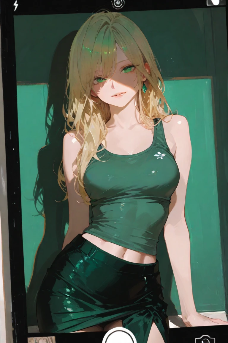 Anime girl solo yellow hair green eyes 24 yers old sexy body