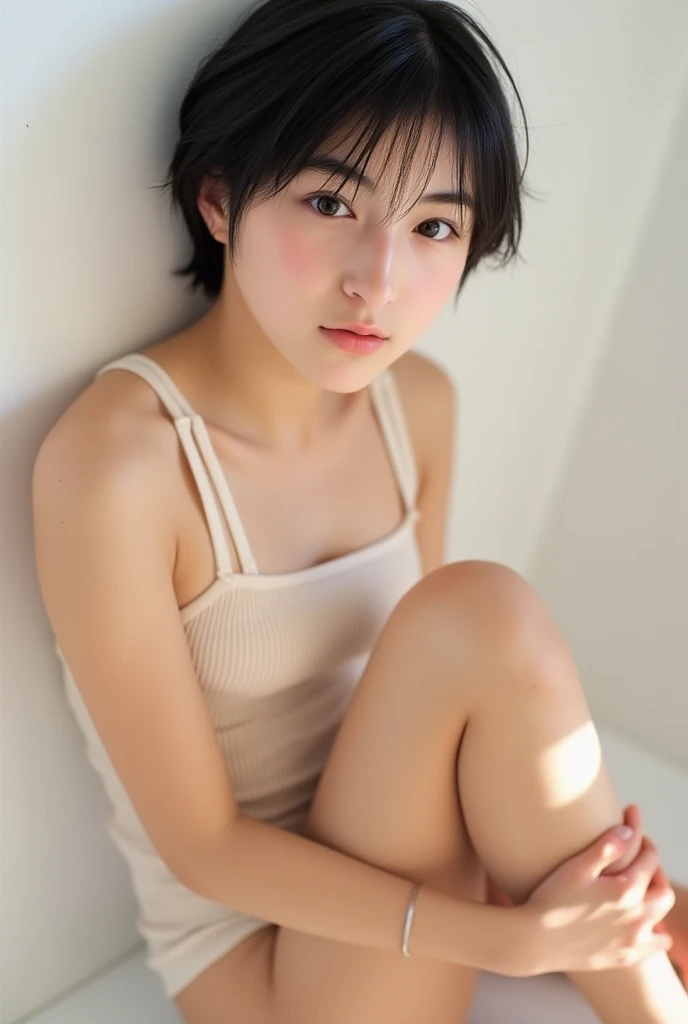 (One girl)、Slender、Proudly、Sunburn、Expose the muscles、Sweating muscles、Wavy blonde hair、Beautiful Nudes、Embarrassing、Black-haired、Cleanliness、Full Body Lesbian、Beautiful feet