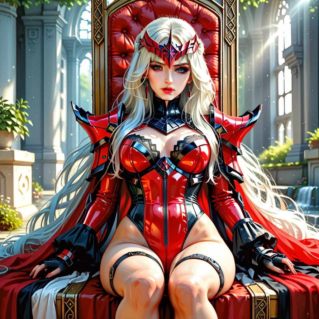 there is old broken an dusty coliseum arena, on arena stand mechanical doll, she look like women with beautiful face, and a crack on her face under left eye, she have blue eyes long blond hair with pink highlights, dressed in old thorn red dress and highheels boots. she smile but there is tears on her sad eyes, (ultra high quality fantasy art, dark fantasy style, masterpiece, ultra highquality character design, 8k quality anime art, top quality wallpaper illustration, detailed ultra high quality acurrate face, highquality design and acurate physic )