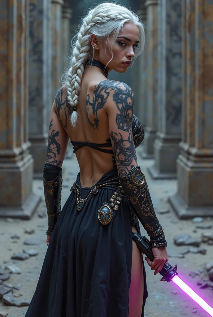 ((elf)), Surrealism fashion Queen of the night, cinematic dreamlike aesthetic, exquisite details, warrior, (tattoo:1.2) (dagger)