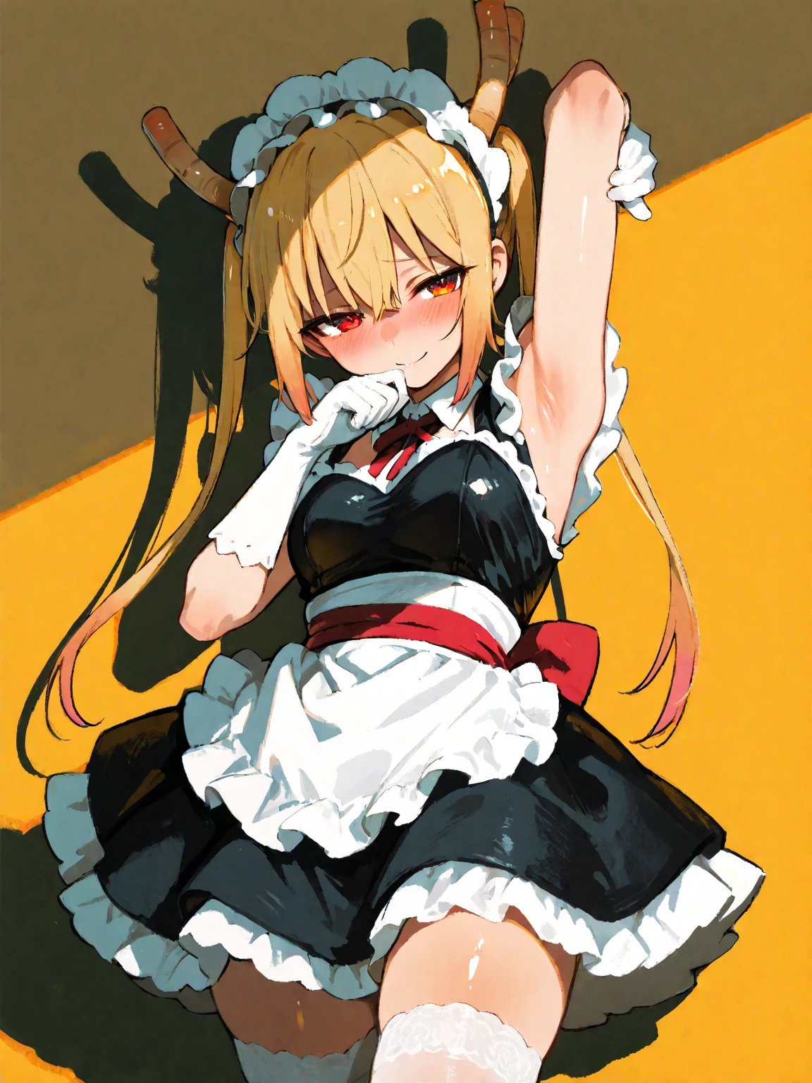 a drawing of a woman with long hair and a dress, clean anime outlines, thick lineart, clean lineart, thick black lineart, holding a pudica pose, hands behind her body pose!, flat anime style shading, perfect lineart, thick outline, Simple lines of art, thick line art, Outlined!!!, thick outline, Outline sketch, anime sketch,blond hairbl,Nun dress