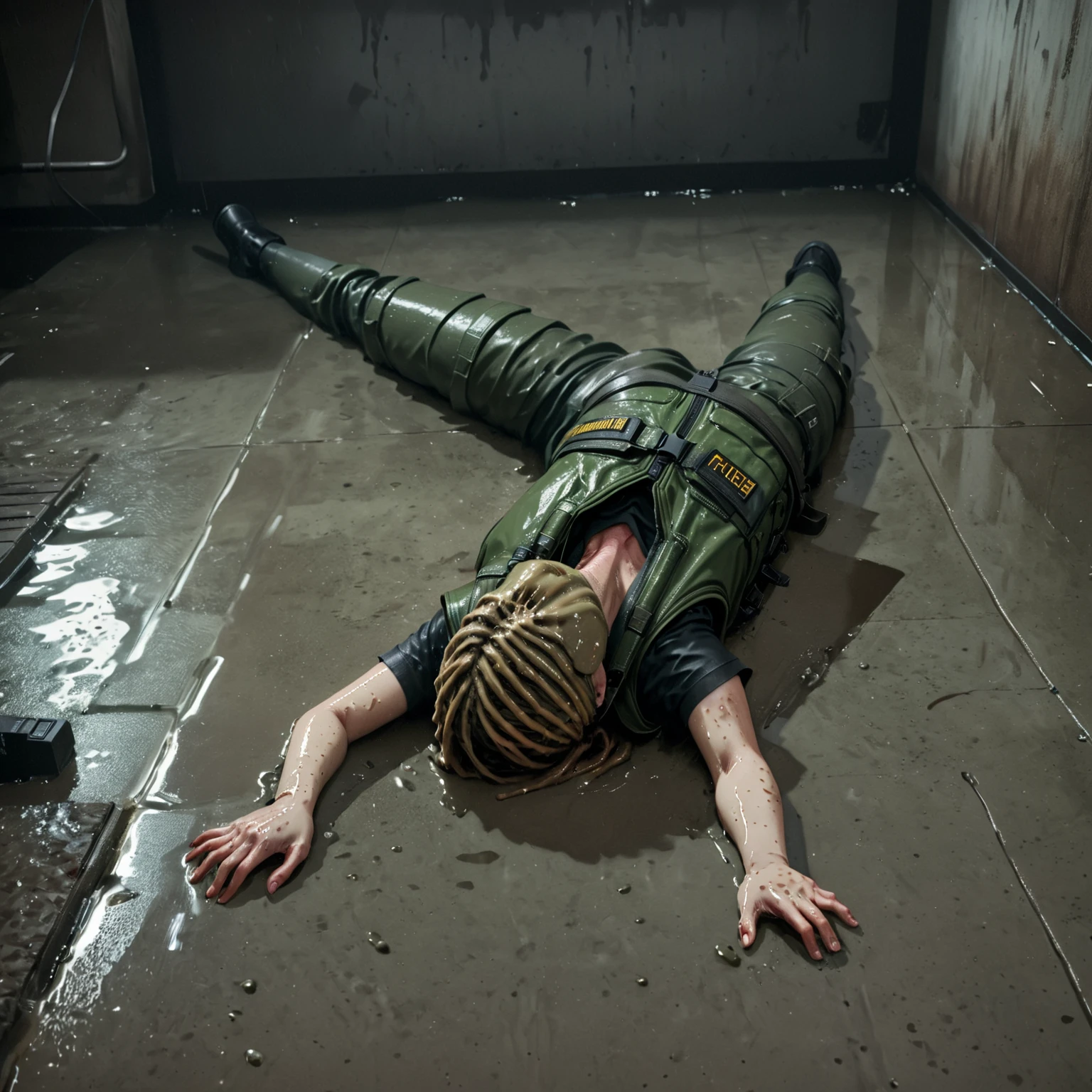 skeletons lying on the floor in a bunker in blue suits Fallout 4 