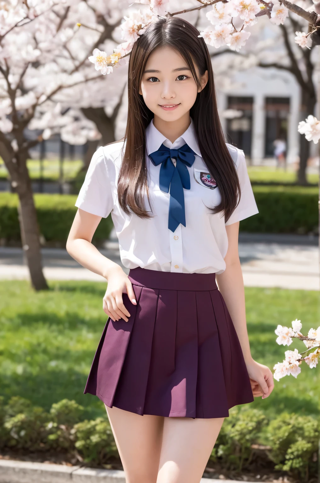 cute japanese girl (18-year-old) She is wearing a high school uniform and a pink miniskirt.。、holding valentine chocolate in both hands