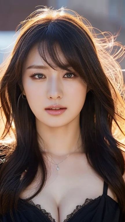 Dark brown hair、Light brown eyes、Japanese actress、 Lady、I am about 40 years old...........、(Intricate details:1.2)、 (Ultra-high resolution:1.2)、Ultra-high resolution、(Finely tuned)、(Detailed facial features)、Hmph、8K resolution、D cup size breasts、Long Hair、white　TulleTop、FrillsTop、Tulle　Frills　Top、Denim pants、Basking in the sunshine、summer、hot、Trending Fashion、2024、Open your chin a little、Open your mouth a little、A fashionable street in Paris、Holding back my hair blowing in the wind、Windblown Hair、