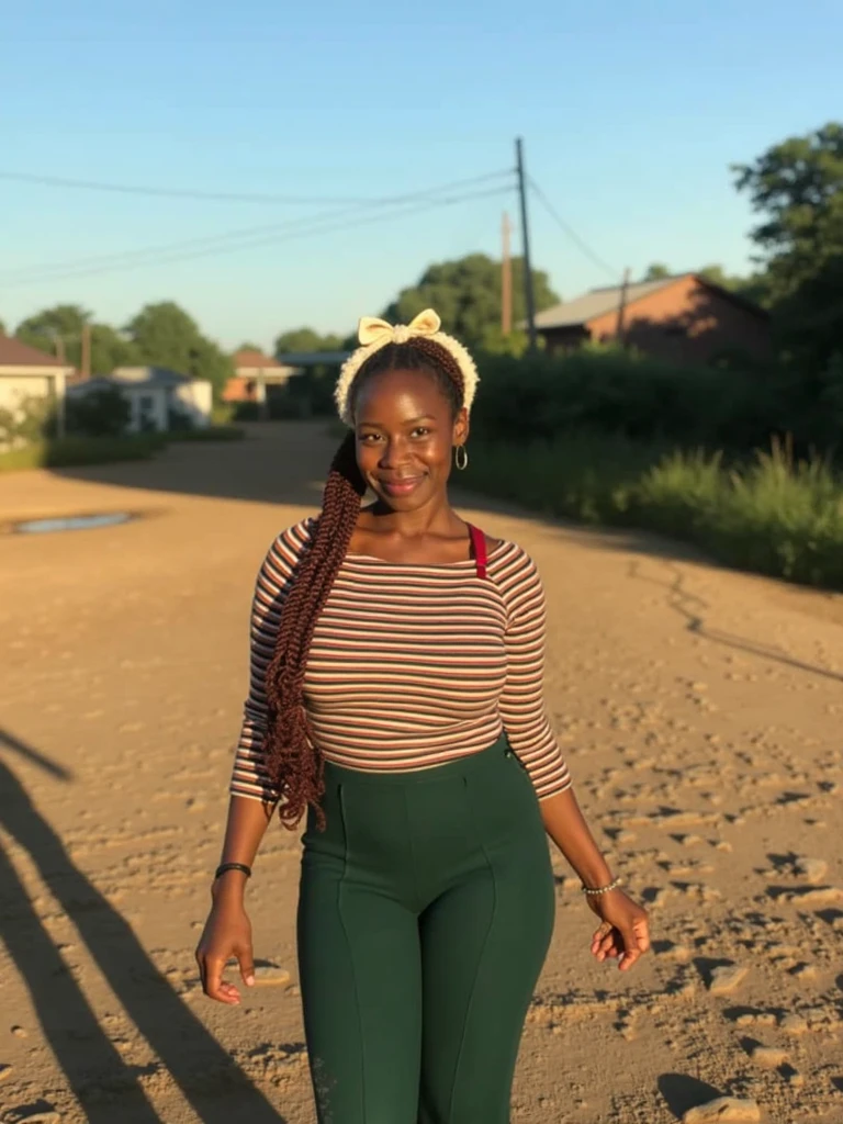 ah3g40, full body photo of an african woman, ahegao,  tongue out, wearing a yellow dress, sunny, at a park, <lora:ahegaooforjug:.6>