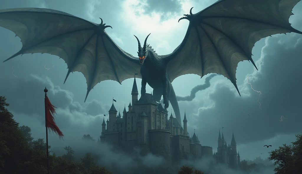 draw the House of the Dragon with dragons and a sign that says SY-AETERNUM