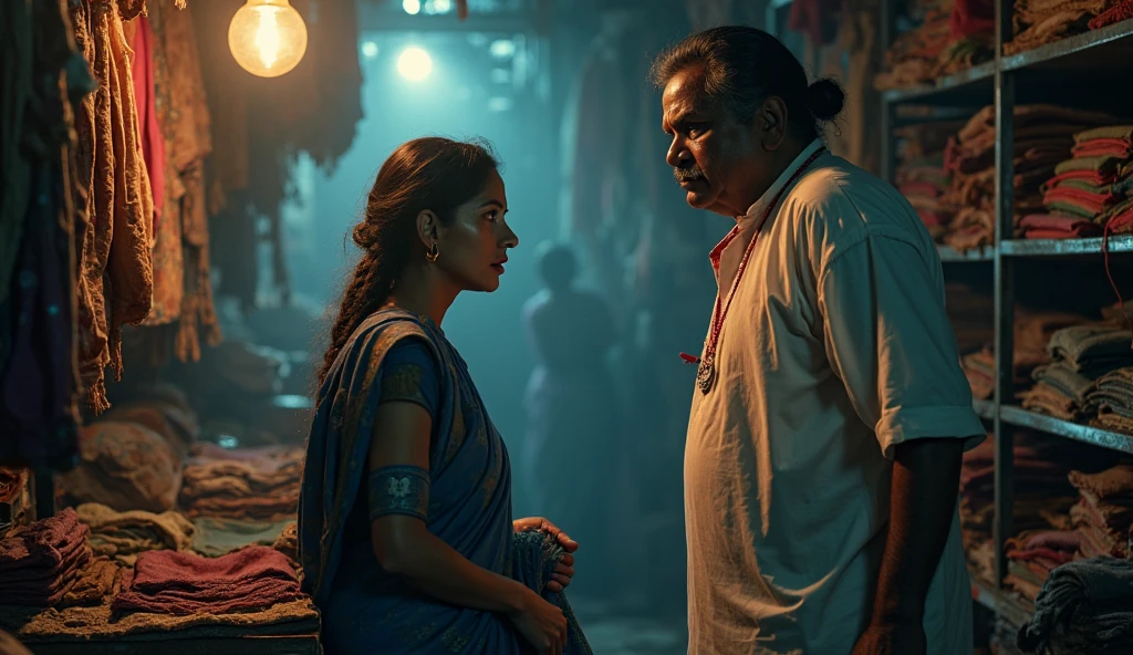 detailed illustration of an old man cutting a indian woman with a chopper on a table, dramatic posture view, reddish horror lighting effect, cinematic thriller scene, photorealistic, hyper detailed, dramatic chiaroscuro lighting, intense colors, moody atmosphere, (best quality,4k,8k,highres,masterpiece:1.2),ultra-detailed,(realistic,photorealistic,photo-realistic:1.37),professional horror illustration,dark fantasy art