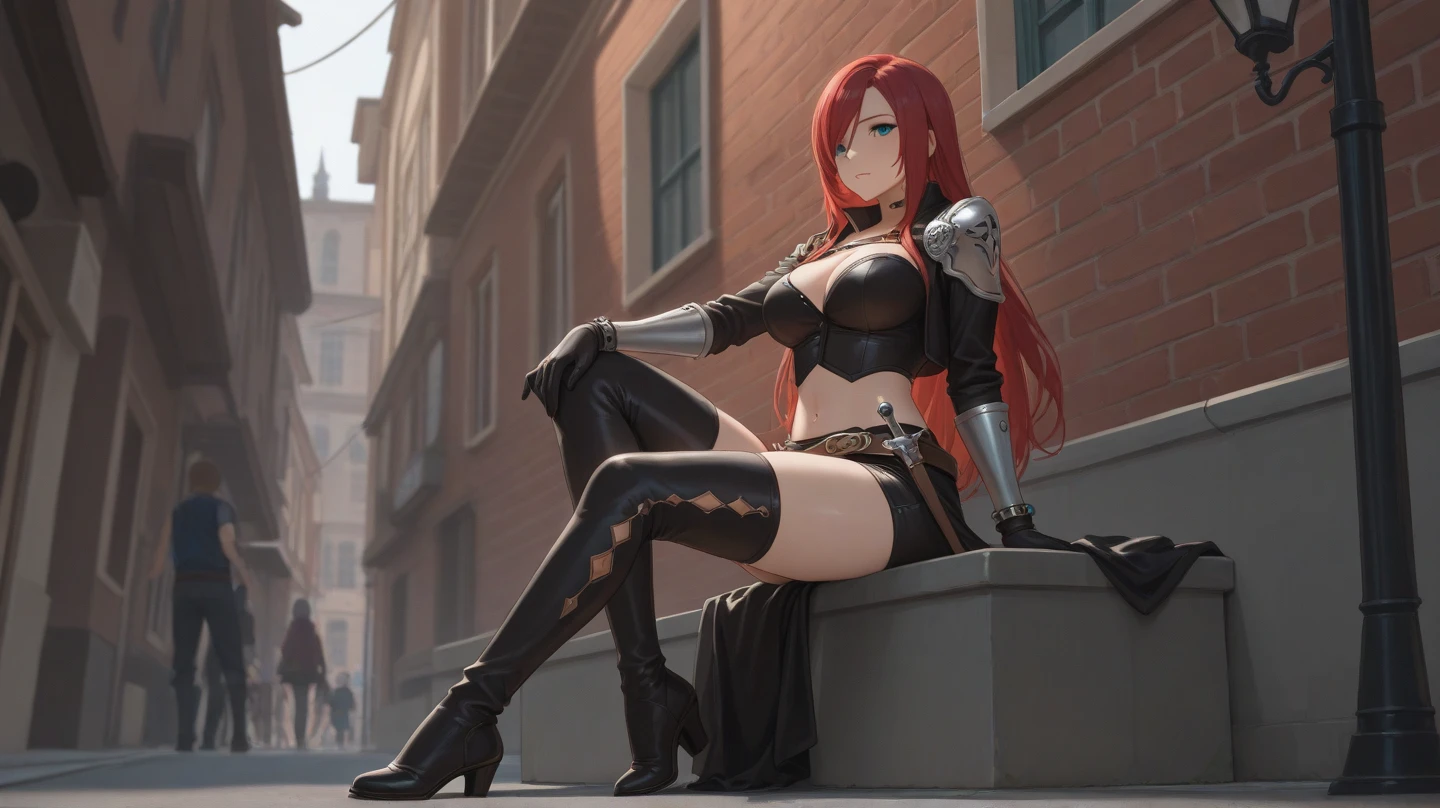 ultra realistic 4k tall black woman, 30s, ultra realistic 4k red corset, ultra realistic 4k sitting with legs apart, ultra realistic 4k, medium breasts ultra realistic 4k long red hair, ultra realistic fully wet black skin 4k, silver eyes ( ultra realistic ) ,4k, sitting on rock legs apart (ultra realistic) ,4k