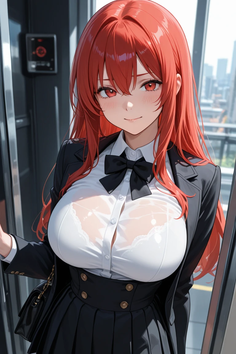 (Full body image: 3.0), completely packed bus with several men around Princess Zelda in Ultraman costume, squeezing her body, furry old man with bearded 90-year-old glasses holding her from behind. She has huge breasts, red hair in the wind, light green eyes, her look has a black shirt with white shot and white corset. They are around her to cover up the old man's actions. She's happy giving a beautiful smile and showing off. Anime style, (16k:1.5), (highly detailed), (maximum quality), (maximum resolution), sharp focus.