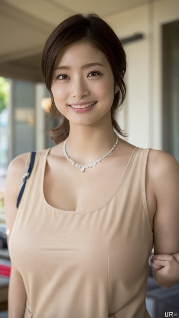 ((Flat Chest:1.5)), ((Flat Chest:1.5)), ((Flat Chest:1.5)), ((Flat Chest:1.5)), ((skinny:1.5)), ((Small breasts:1.5)), (View your audience:1.5), (Looking into the camera:1.5), Japanese, The most beautiful Doctor, Physical build, Short arms, ((Narrow eyes)), ((light eyebrows:1.5)), ((thin eyebrows:1.5)), Fleeting atmosphere, 38 years old, (beautiful long straight hair:1.5), ((bangs)), ((Thin lips)), BREAK ((In the city of Ginza)), ((Midi-length belted collared shirt dress)), ((necklace)), masterpiece, Highest quality, Detailed skin, Detailed face, fine grain, 8k, Excellent anatomy, Portraiture, (Dynamic pose:1.5), Very small mole on left cheek,