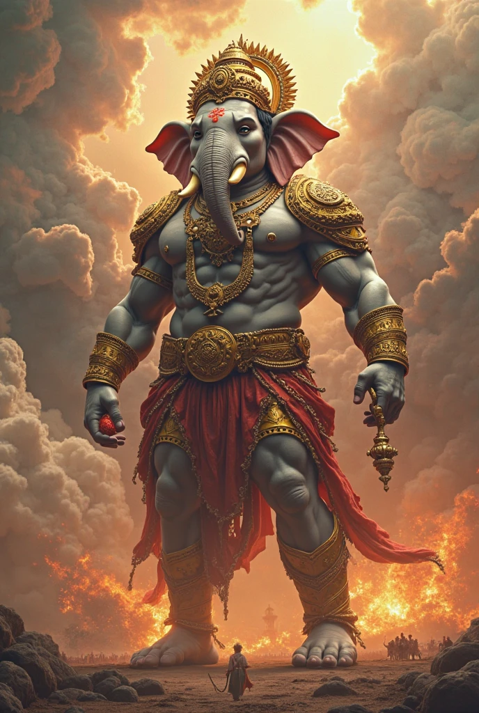 Lord Ganesh picture in centre and pic of lord Siva cutting head and replaces elephant head as Ganesha and generations of Ganesha pics around it for motion posters