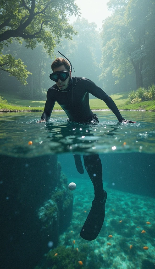 A Motorcyclist with a Full Face Helmet is Swimming Underwater in a Private Pool, Swimming Underwater While Holding Breath and Showing his Penis on the Bottom of the Pool, 18+, nsfw