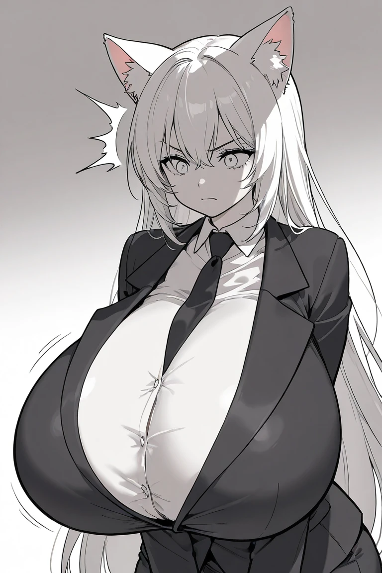 anime girl with cat ears and a red tie posing for a picture, (sfw) safe for work, anime catgirl, in strict suit, kantai collection style, cute anime catgirl, attractive cat girl, in a strict suit, nekomimi, oppai, ((huge breasts)), ((large breasts)), ((enormus breasts)), marin kitagawa fanart, catgirl, asuka suit under clothes!