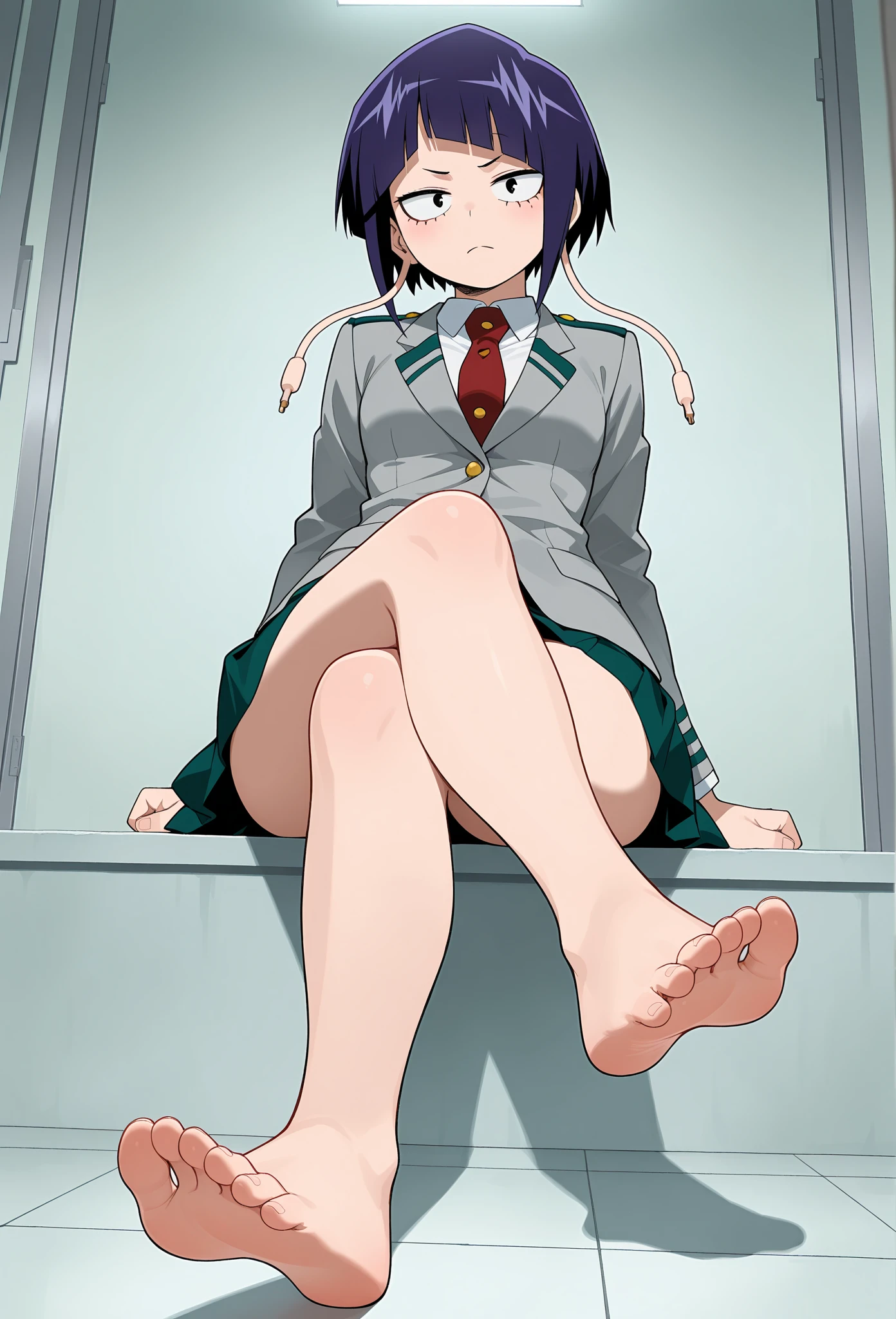 absurderes, A high resolution,
BREAK
looking at viewer, Cowboy shot, (From below:1.5)
Break
(vibrant with colors:1.3)
Break
(One girl:1.3), (Loli:1.2),Red hair, Blue eyes, tennis uniform, hair pin, Earrings, jewelry, nm1, Hair ribbon, Short hair, tennis cosplay, (pleated super short skirt:1.4), (Thighs:1.3), Large breasts, (Evil smile:1.3), Open mouth, (folding one's arms:1.3), (breast enhancement:1.3), Round eyes, (Blowing in the wind:0.5), Sweating around girls, Dripping sweat, (((Very pretty panties))), (Sit on a bench:1.3), (Bare feet:1.3), (Football Forcas:1.2),(Two feet:1.3), (Crossed legs), Looking down, view the viewer, perfect foot, (Emphasize the sole of the foot 1.3), from below ceiling, breath, angle of view, (Shiny skin:1.1), squall (Wind:1.2), Sense of speed, refreshingbreeze,Close-up of feet