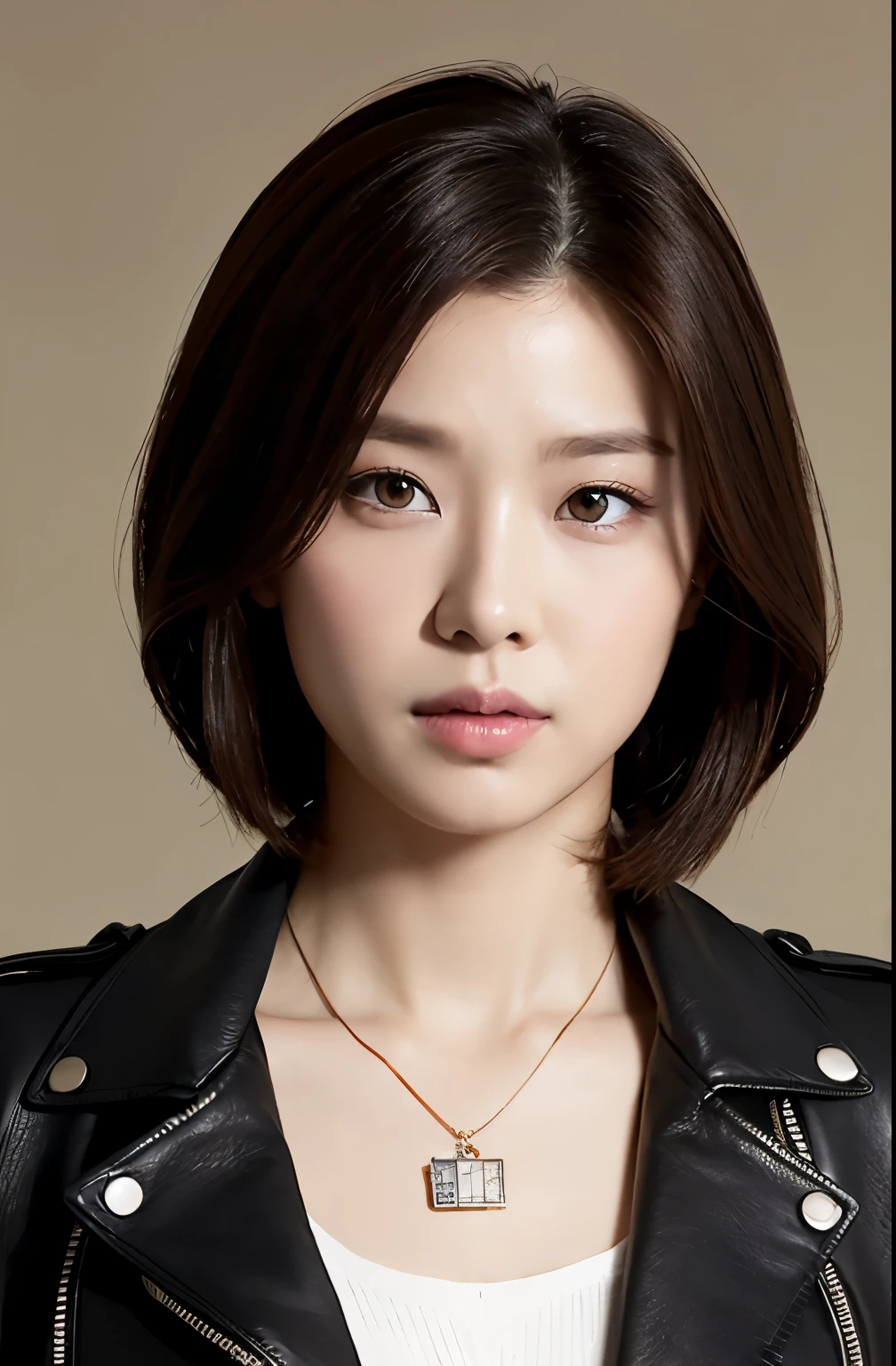 Brown-haired woman 30 years old、unclean、Lens flare、(8K、born、professional、highest quality、masterpiece:1.2)、(realistic、Photoreal:1.37)、super detailed、(best detailed skins:1.2)、(Supreme Detail Face:1.2)、movie lighting、1 female、Japanese、Short-cut brown hair、(the wind is strong)、warm white light、shy smile、Photographed from the front、((highest quality、8K、masterpiece:1.3))、beautiful woman with perfect figure:1.4、、((dark brown hair、big breasts:1.2))、Highly detailed face and skin texture、detailed eye、double eyelid、big breasts、gender Wearing a plain black down jacket Tokyo whole photo Cafe