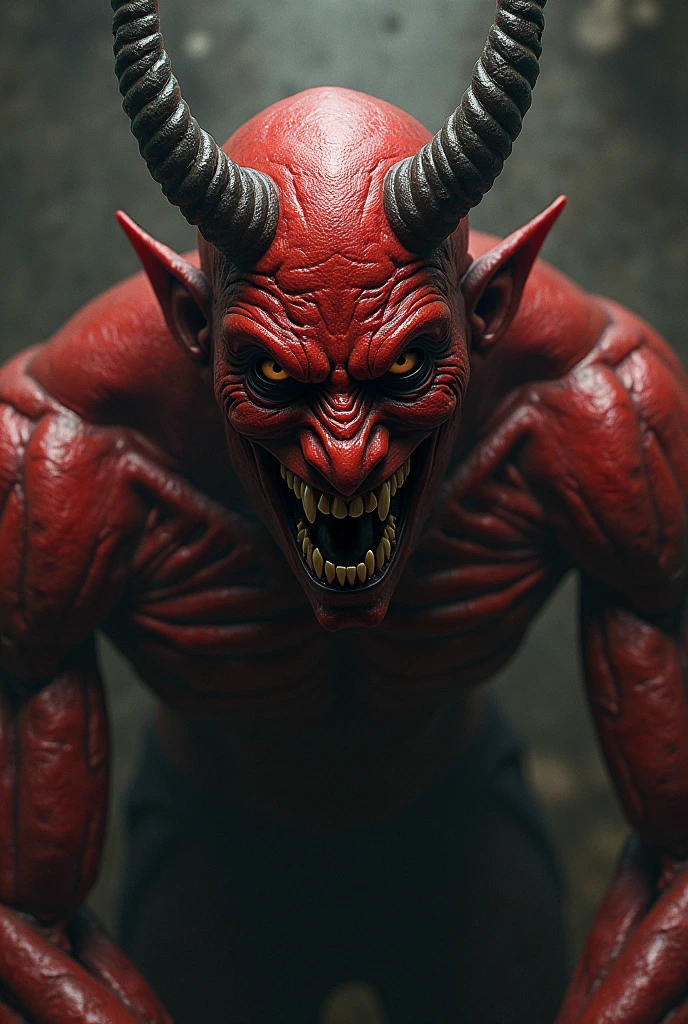 Picture of a one-eyed horned person who is so angry that his face is red.