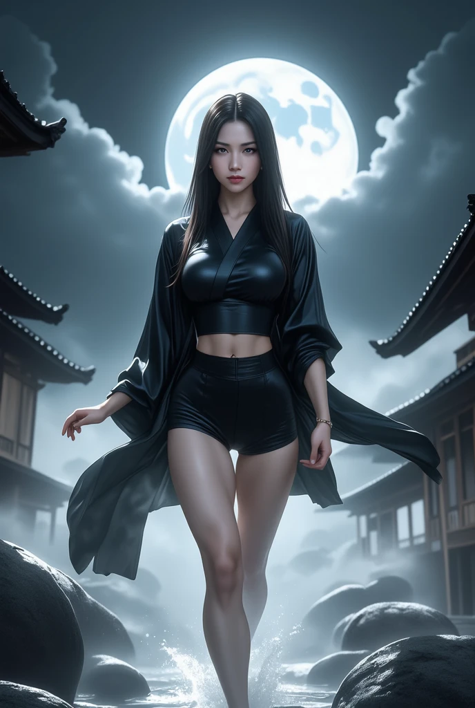 Beautiful girl with long hair,Run head-on,Sporty,Liuhai,Bigboobs,Costume,is shy,perspire,the night,Star Moon,Ultra-high resolution,Very detailed texture,Very thin body and ass