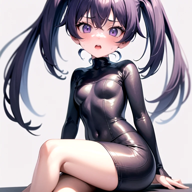 lucy loud, hair over eyes, black dress, striped_pantyhose, chibi, no_eyes, white dress with black details, manguitos blancos femeninos