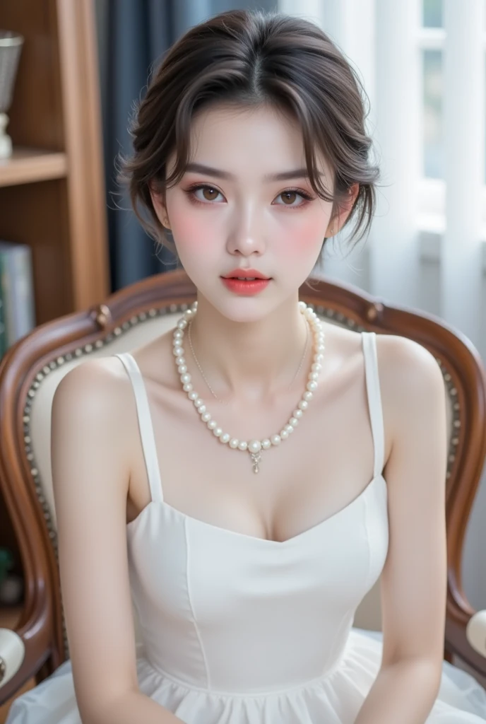 National Foundation, (((Wear very little，Bare shoulders，Adequate breasts，Visible cleavage))),8K Original Photo, best quality, masterpiece, Ultra-high resolution, Film Grain,,Dilraba Dilmurat, scarf, scarf,  freckle, Eye mascara, masterpiece, best quality, Reality, Shiny skin, soft light, Enchanting, Wind Desert, Blowing swirling sand, Sunlight backlit, bloom, Shining, Clear focus, Color Liquid Gel Rain, close up, fashion designer, Sparkling small pearl necklace, Baroque