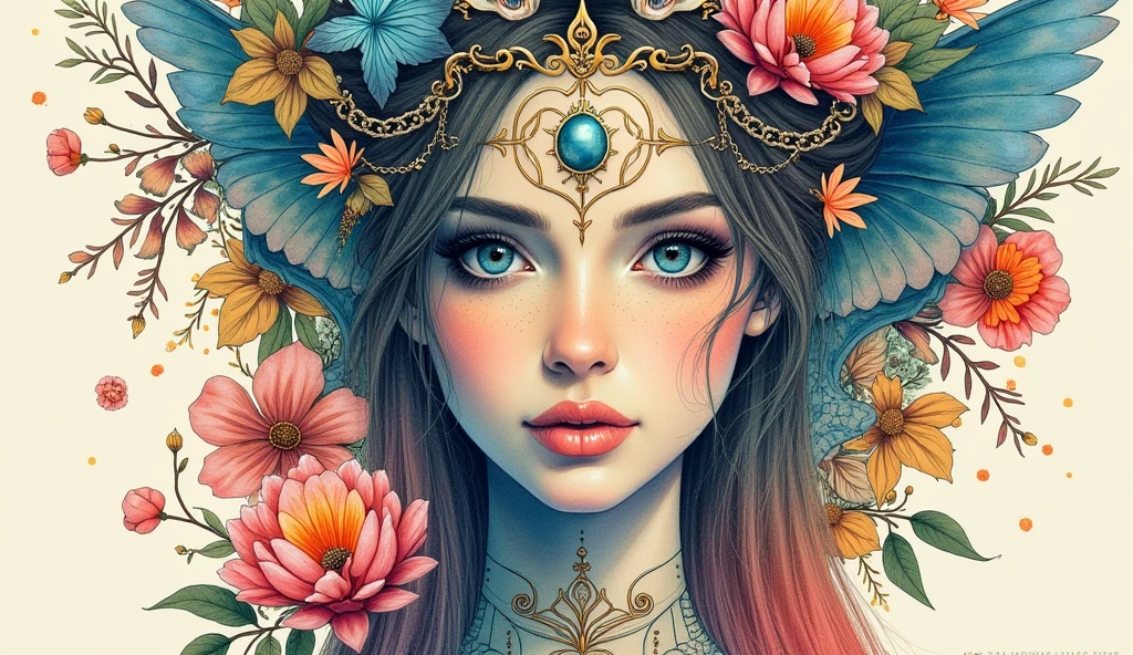 um close up de uma mulher com cabelos longos e flores, intrincado estilo cgi anime ornamentado, wlop intrincado, arte digital de fantasia detalhada, deusa. Detalhes extremamente altos, karol bak uhd, retrato de fantasia fosco detalhado, personagem de fantasia hiperdetalhado, Grande arte digital com detalhes, arte de fantasia detalhada, 8k arte detalhada de alta qualidade, lindo arte digital