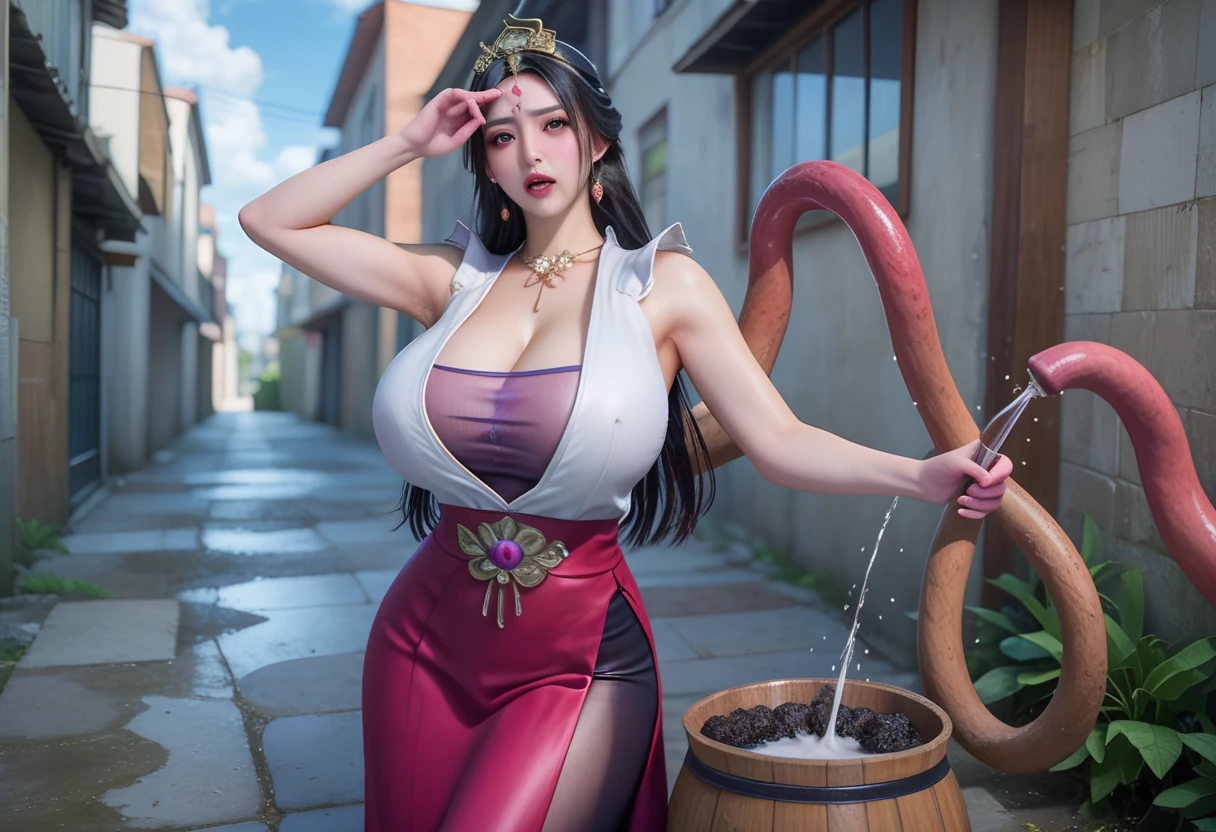 (masterpiece, Best Quality, High resolution, 32K), ROTO(DQ3), Woman, (black hair:1.15, circlet:1.1, short hair, Sheer blue dress:1.5, tube top dress:1.5, purple cape:1.25, shoulder armor, knee boots, thigh-highs, leather gloves, scabbard), (ultra gigantic tits:1.3, ultra gigantic tits:1.3, ultra Huge boobs:1.3, ultra huge cleavage:1.3, Nipple:1.5, open legs:1.5, show shaved armpits:1.5, tentacle’s monster fuck her vagina from back:1.8, yawn and closed eyes:1.5, Perfect slim body:1.3), (In an abandoned hut, Shabby hut, Messy hut, Deep forest, Dark atmosphere:1.2), Epic Realistic, Faded, ((Neutral colors)), (Muted colors:1.2), ultra-detailliert, (Art Station:1.5), (Intricate details:1.1), (Natural Skin Texture, Hyper-Realism), (Detailed face, super detailed skin),