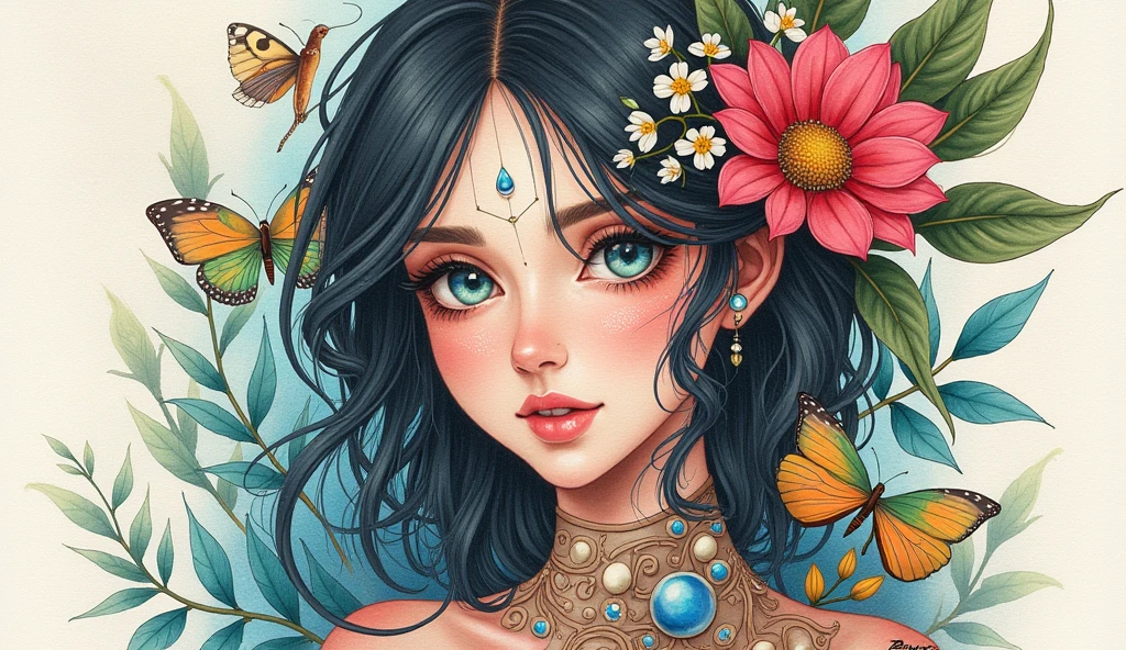 (masterpiece,best quality:1.2,lifelike:1.4),cartoon character,Vector illustration,(1 girl,Half Body),Exquisite facial features,Draw the eyes in detail,eyelash,blush,Long hair,Exquisite makeup,The pearls on her head are beautiful,blue华丽的汉服,Garden background blurred,Succinct,Glowing Butterfly,blue,Giant peony flower, 1kexx1