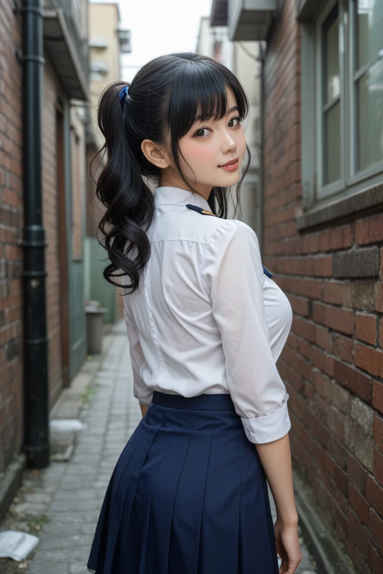 Kujikawa Def,Twin tails,school uniform,Seraph of the Black,Long sleeve,skirt,Knee socks,jewelry,Earrings,Straddle,
Highest quality, Very detailed, masterpiece, Absurd,8k, photoRealistic, Realistic,Detailed skin texture,Detailed pupil,High resolution,Natural light,
One girl,alone,(Happy:1.1),(smile:1.2),short hair,Brown Hair,(Angular face:1.2),Shining Face,Large Breasts, Tight waist, Lip Makeup,Wet shirt,Spread your legs,(I can see her panties:1.5)back,From the back,look back,valley,Bra is visible,(Orgasm:1.5)