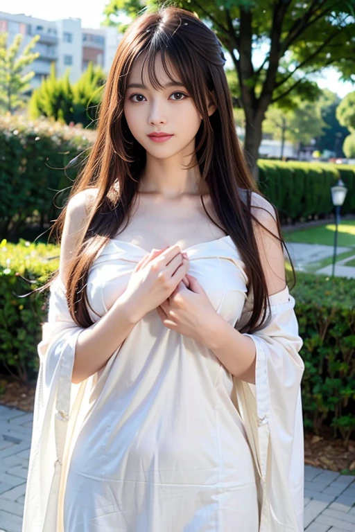 Realistic、Highest quality、Highest quality、masterpiece、Ultra-high resolution、RAW Photos、Realistic、Bright lighting、Face Light、Smooth Professional Lighting、Looking into the camera、alone、Adult female、Beautiful woman、Super Beauty、Realistic肌、Moisturized Skin、Realistic eyes and faces、Perfect model body shape、Beautiful Eyes、Big eyes、Inconspicuous tear bags、slim、big breasts of medium size、Beautiful fingers、Very long hair、Black Hair、black eye、Looks happy、Cowboy Shot、(Both ears are hidden by hair)、(((White Wizard)))、Fantasy World、Medieval Europe、wilderness