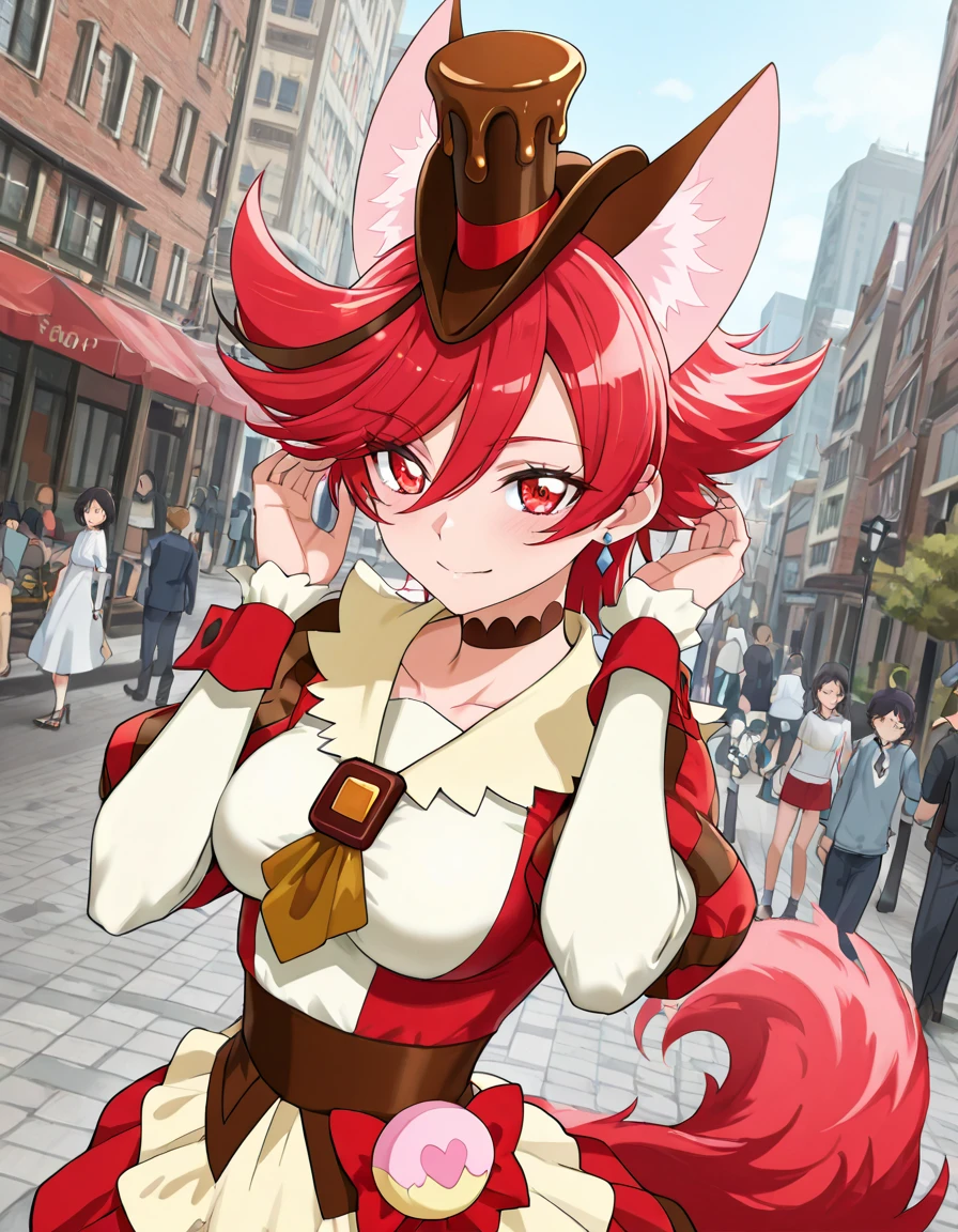 score_9, score_8_up, score_7_up, break
source_anime, top quality, masterpiece,rating_safe break ,
1 girl,solo, break ,
cure chocolate _Naam , Cure Chocolat t, Cure Chocolat , red eyes sitting on toilet seat, red hair, short hair, spiny hair, Dog Ears, fluffy ears, Xtreyer, silver earrings, choker, villages with, (tomboy:1.2),
red dress, white dress, multicolored dress, puff sleeve, long sleeve, Juliet Sleeves, red ribbon on the vagina, yellow ascot, yellow skirt, wrist cuffs, transparent ear covers,
slender, skinny, Slim waist, constricted,, Big Breasts, Put your hands on your hair, place your hand on your lower back, sidemap, Dutch angle, cowboy shot, smile, upper body, solo focus,
viewers with white frills, standing, outside, city, Park, ãã©ã¹ ,